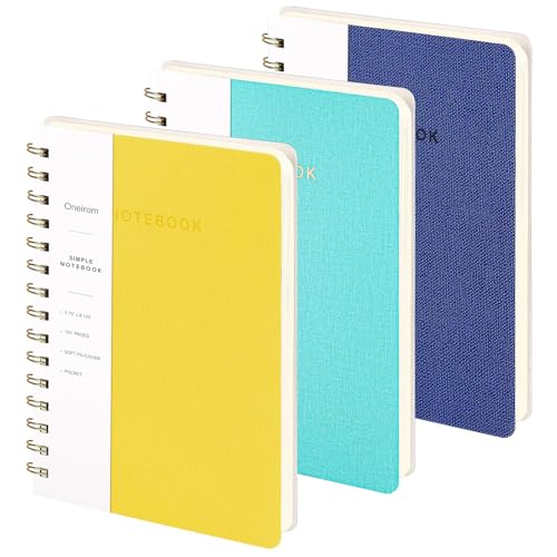 Image of Spiral Notebook-5.75 inch x 8.125 inch College Ruled Journal with Inner Pockets and 160 Pages,PU Leather Cover Business Journal, Twin-Wire Binding Notebook Perfect for Office & Home School Supplies 3 pack NavyBlue /Yellow /MintGreen