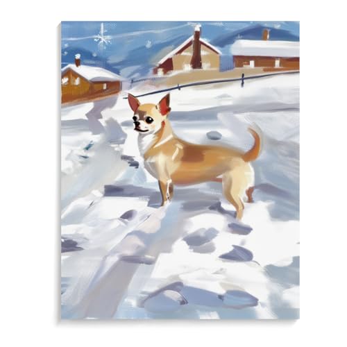 DIY Paint by Number for Adults Beginner Chihuahua Dog Paint by Number on Canvas DIY Oil Painting for Gift Home Wall Decor 16x20inch(40x50cm) Frameless