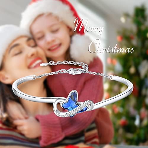 GEORGE · SMITH Womens Bracelet Silver Plated Butterfly Bracelet for Women Blue Purple Crystal Bangles Christmas Birthday Valentines Day Gifts for Mum Girlfriend Daughter Wife Sister
