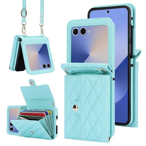 Image of for Samsung Galaxy Z Flip 7 Accordion Crossbody Wallet Case, 4 Card Slots, RFID Blocking, and Adjustable Strap - Stylish and Versatile Accessory.(Green)