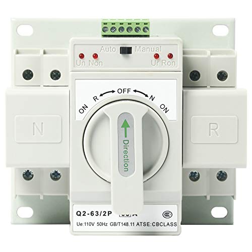Automatic Transfer Switches 2P 63A 110V, Dual Power Toggle Controller Change-Over Switch ATS for Emergency Generator Backup MCB type Generator Changeover Switch by YaeKoo - Used condition - US$18.70