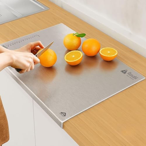 Image of Rusabl L-Shaped Steel Chopping Board for Kitchen, L-Shape, 36 x 28 x 0.1 cm | BIS Certified, 304 Food-Grade, Anti-Rust, Cutting Veggies, Kneading Dough