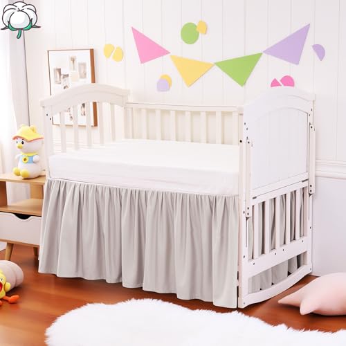 Image of Crib Bed Skirt Dust Ruffle 100% Cotton - Natural, Soft, Breathable for Baby's Delicate Skin, Nursery Toddler Crib Bed Skirt for Baby Boys Girls, Fits Standard Cribs 28 inch x 52 inch with 14 inch Drop