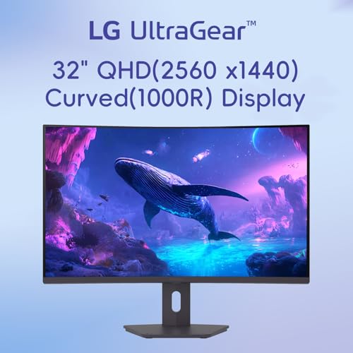 Image of LG 32 inch Ultragear Curved Gaming Monitor, QHD, VA Panel, 180Hz, 1ms GtG, AMD FreeSync Compatible, HDR10, sRGB 99% Color, HDMI, DisplayPort, Height /Tilt /Swivel Adjustable Stand, Black