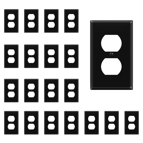 ENERLITES Duplex Receptacle Outlet Wall Plate, Size 1-Gang 4.50" x 2.76", Unbreakable Polycarbonate Thermoplastic, UL Listed, 8821-BK-20PCS, Black (20 Pack)