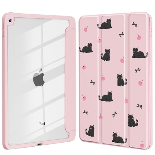 Protection intégrale iPad 10.2 coque rigide transparente chat avec porte-stylet