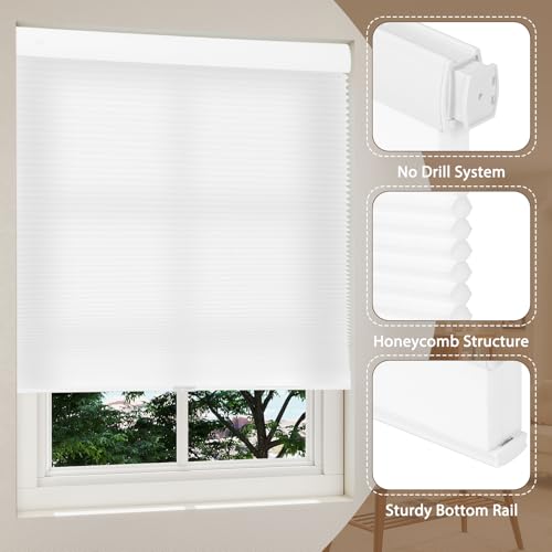 LUCKUP Cellular Blinds for Windows No Drill, Light Filtering Cordless Honeycomb Blinds, Thermal Insulated Noise Reduction Privacy Window Cover,134.6Wx162.5Hcm(53"x64"), White by LUCKUP - Used condition - Image 5