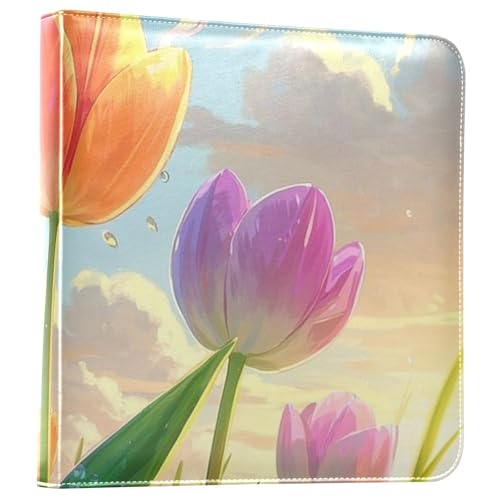 Photo Album 4x6, 5x7,6x8,Artificial Leather Photo Albums with 20 Detachable Sheets Tulips Pattern for Family Wedding,Multi 5