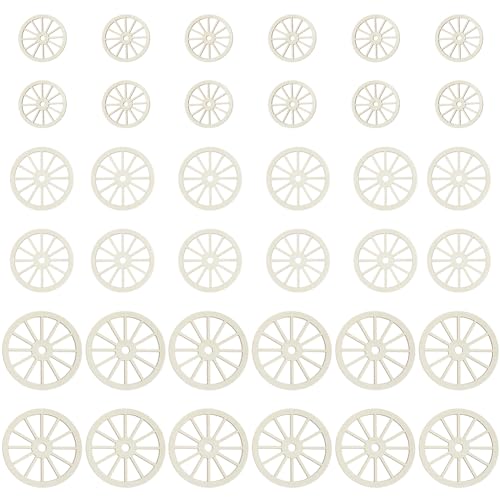 WEBEEDY 36 ruedas de madera de 3 tamaños para manualidades, ruedas de madera sin tratar, ruedas de carro pintables, para modelismo, trenes, decoración de ruedas de carro, manualidades, proyectos de