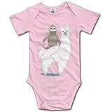 LyCheer Sloth Riding Llama Cute Baby Bodysuit Cozy Short Sleeve Onesie Romper Unisex Pink