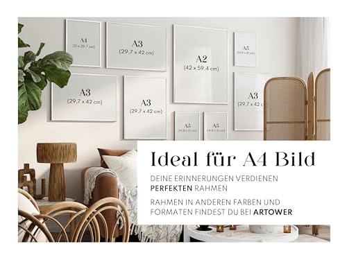 Artower® Bilderrahmen Weiß Metall Dünner Rahmen für DIN A4 21 x 29,7 cm | Posterrahmen Groß Collage | Picture Frame Metal 21x30 cm | Aluminium Schmal Bilderrahmen | White Poster Rahmen