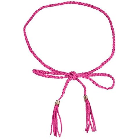 wirlsweal Waist Belt, Bohemia Faux Leather Tassel Fashion Ladies Braided Belt Self-Tie Waist Rope Belt Hot Pink Cover