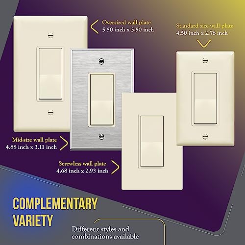 ENERLITES Decorator Paddle Rocker Light Switch, Gloss Finish, Single Pole, 3 Wire, Grounding Screw, Residential Grade,15A 120V/277V, UL Listed, 91150-LA-10PCS, Light Almond (10 Pack) by ENERLITES - Image 7