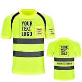 Personalisierbares bedrucktes Warnschutz-T-Shirt-Logo, maßgeschneidert, hohe Sichtbarkeit, reflektierendes Sicherheits-Arbeitshemdshirt (Gelb, L)