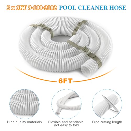 BREADEEP 2 Pack Pool Cleaner Hose 9-100-3102 Fit for Polaris 360, 6 FT Cuffless Feed Hose for 360 Pressure-side Pool Cleaner 1-1/2\" Diameter, Quality Hose for Long Lasting Use, White