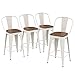 Yongqiang 30 inch Bar Stools Set of 4 Farmhouse Bar Height Stools High Back Kitchen Bar Chairs Cream White Metal Barstools with Large Wooden Seat