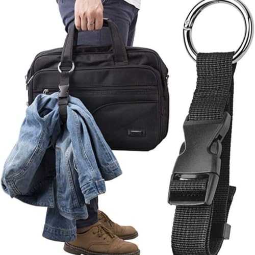 Alça para Bagagem Regulável de Alta Resistência - Gancho de Pendurar Casacos, Compras e Bolsas em Malas e Mochilas - Preto