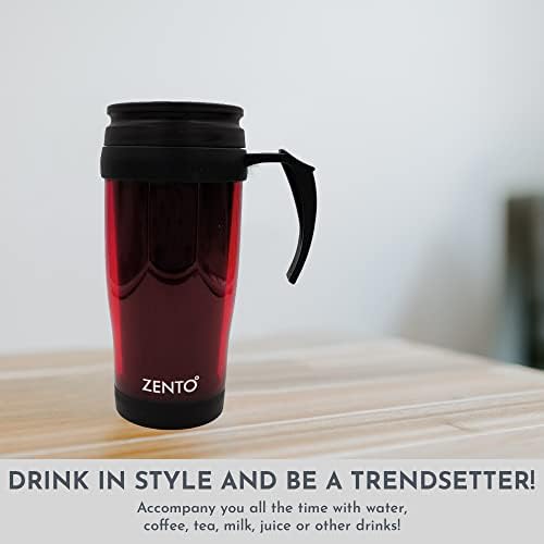 ZENTO Travel Mug Plastic450ml for Coffee, Tea or Water, BPA-Free, Reusable, Leak-Proof Drinking Mug, Iced Coffee Mug, Multi-Purpose Use (Red)