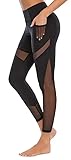  INCHICK Damen Leggings Sporthosen Yoga Schwarz-Mesh M