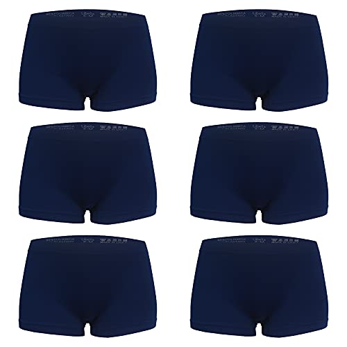 Libella Womens Boy Shorts Knickers Underwear Seamless Microfiber Boxer Shorts (Pack of 6)-3908 Navy Blue L/XL