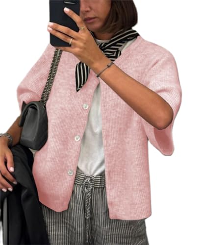 Image of Sumleno Womens Ribbed Knit Cardigan Y2k Crop Top Short Sleeve Button Down Open Front Sweater Loose Casual Cardigan