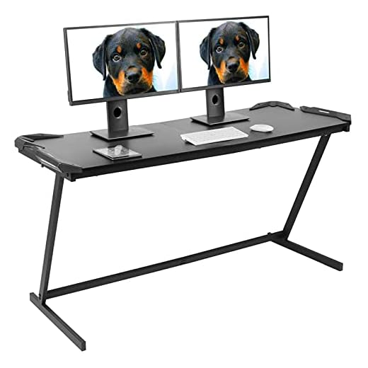 Mesa Gaming Negra, Mesa de Ordenador en Forma de Z con Luz LED RGB, 150 x 60 x 77,5 cm