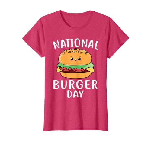 National Burger Day Hamburger Cheeseburger T-Shirt, Women, Red Heather, X-Small