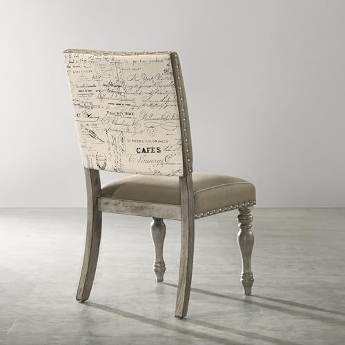 Roundhill Furniture Birmingham Script Printed Driftwood Finish Dining Chair with Nail head, Set of 2, - Image 5