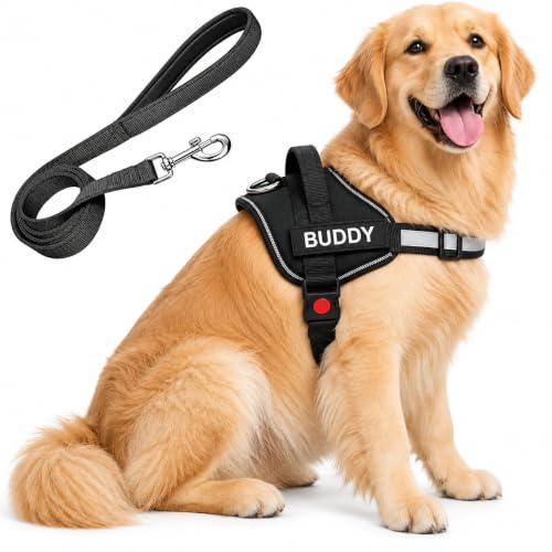 Image of Black Dog Vest Harness with Leash - No Pull, Reflective & Adjustable