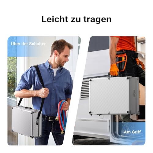 Wiltec Alu Universalkoffer 46x33x15,2 cm, Alubox abschließbar für Aufbewahrung und Transport von Werkzeug, Messgeräten usw., mit Griff und Tragegurt