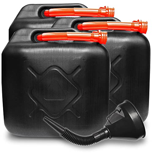 Sedata 3x Benzinkanister 20L Kunststoff mit Einf&uuml;llschlauch, UN-Zulassung, Treibstoffkanister Kraftstoffkanister f&uuml;r Benzin Diesel inkl Trichter