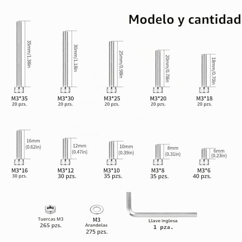 Miniatura 2 de Juego De 811 Tuercas Y Pernos M3, Juego De Tornillos Y Tuercas De Cabeza Hexagonal, Surtido De Pernos Y Tuercas Y Arandelas, Juego De Tornillos De Máquina Din912, Juego De Tornillos De Cabeza