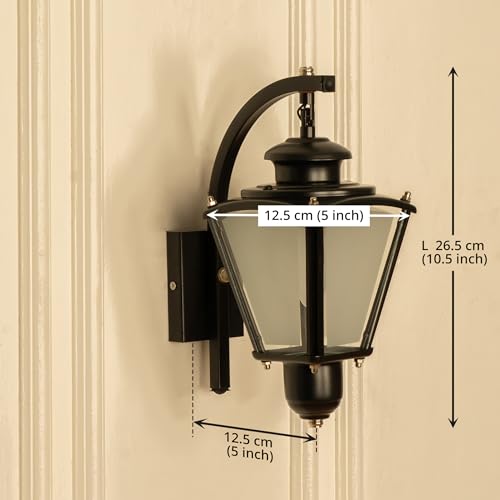 Image of Divine Trends Aluminium Waterproof Lantern Outdoor Wall Light Hanging Polished Black Finish for Indoor & Outdoor Use, LED Bulb Included (Pack of 1)