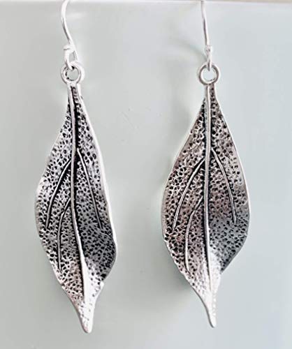 Wavy Leaf on Sterling Silver Dangle Earrings Bohemian Boho3