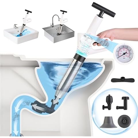 musbus Toilet Plunger, High Pressure Air Drain Snake with Real-Time Barometer, Plungers for Bathroom Heavy Duty, Declogger Toilet, Drain Clog Remover, Toilet Unclogger Tool, Snakes for Unclogging Cover