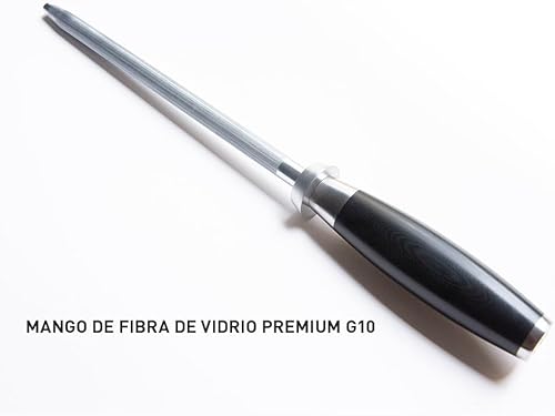 Miniatura 2 de KANKA Varilla de afilar cuchillos de alta calidad, acero de afilado de 9 pulgadas, acero inoxidable de alto carbono, mango de fibra de vidrio G10,
