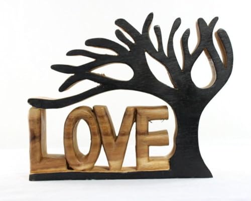 FIL Hand Carved Acacia Wood Wooden Sculpture Words - Love Home Peace Happy Welcome [Design: Love]