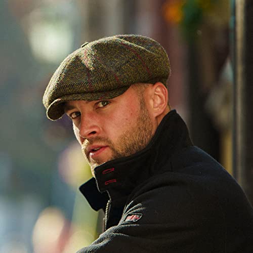 Sterkowski Shelby Cap | 100% Tweed Newsboy Cap For Men | Scally Caps For Men Thomas Shelby Hat Irish Derby Hat Cabby Hat English Driving Cap Scottish Cap Caddie Hat Green/Red Check 58 Cm #TOP4