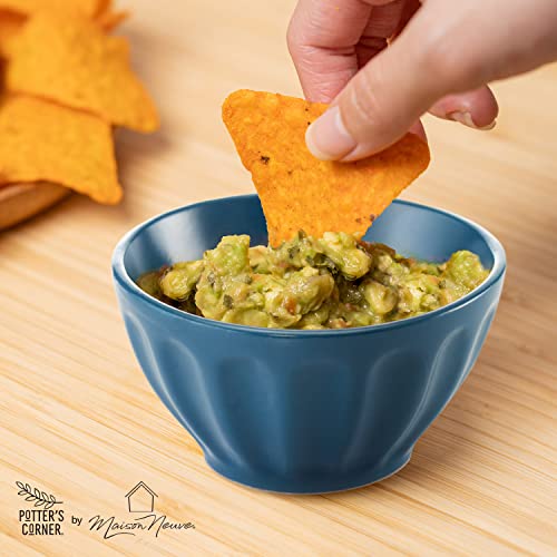 Potter's Corner By Maison Neuve 4-Pc Dessert Bowl Set - 3.75In/5Oz Small Bowls For Side Dishes - Chip Resistant Dishwasher & Microwave Safe - Bowls For Desserts, Snack Or Appetizer (Dark Harbor Teal) #TOP2