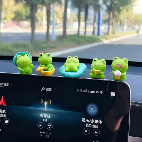 5 PCS Mini Frog Car Dashboard Decor, Cute Frog Car Dashboard Decorations Rearview Mirror Accessories for Woman