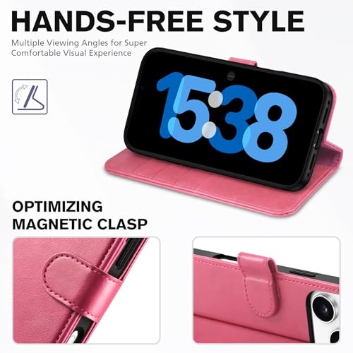 TUCCH Wallet Case for iPhone 17 Pro Max (6.9") 2025, 4 Card Slots | RFID Blocking | Stand | Shockproof TPU Shell | PU Leather | Magnetic Closure | Protective Flip Folio Cover | Hot Pink by TUCCH - Used condition - Image 4