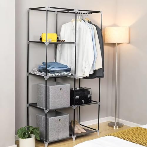 Guarda Roupa Dobrável Armário Organizador de Roupas 2 Portas (Cinza)