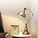 Melunar Brass Desk Lamp, Adjustable Table Lamp, Vintage Task Lamp with Rotary Shade Adjustable Height, Rechargeable Lamps for CoffeeTable Restaurant Bedroom Dinner Lighting