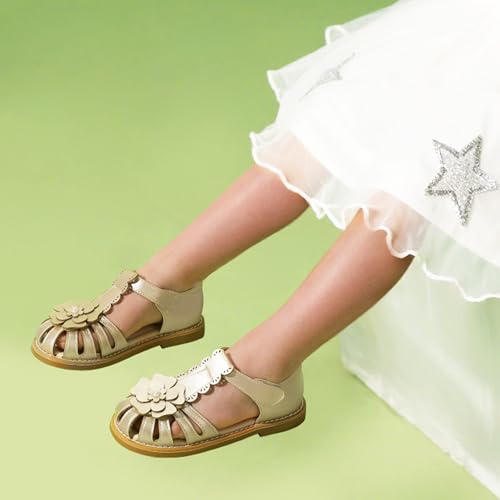Image of Hehainom Toddler Girls Sandals Closed Toe Flats Dress Sandals Summer Flower Kids Shoes