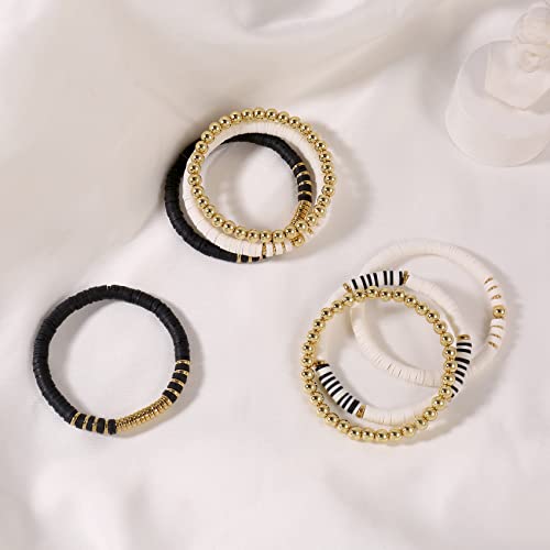 Elegance 11 designs Heishi Beaded Bracelets For Women Polymer Clay Black And White Surfer Stackable Beads Boho Bracelet Summer Beach Jewelry Set by Elegance 11 designs - Used condition - Image 5