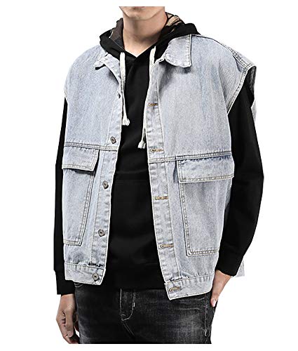 Kedera Men's Casual Button-Down Denim Vest Trucker Jean Jacket Blue
