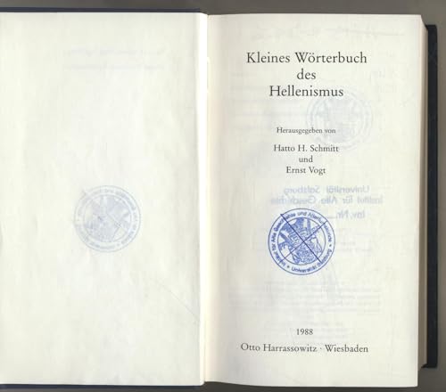 Kleines Worterbuch Des Hellenismus [German] 3447020369 Book Cover