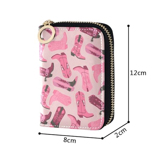 RFID Credit Card Holder Pink Cowgirl Boots Leather With Zipper Card Case Wallet for Women Girls4