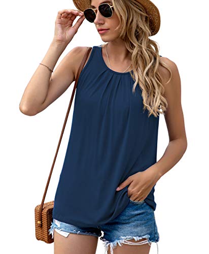 SUEANI Women's O Neck Tank Tops Casual Loose Summer Sleeveless Tops(2X-Large, Navy blue)