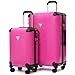 universal trotter Vintage Pattern PU Leather Luggage Set, 3-Piece Trunk Style Fashion Suitcases, 20/24/28 Inch, Tsa-Approved Locks, 360° Spinner Wheels (Hot Pink)